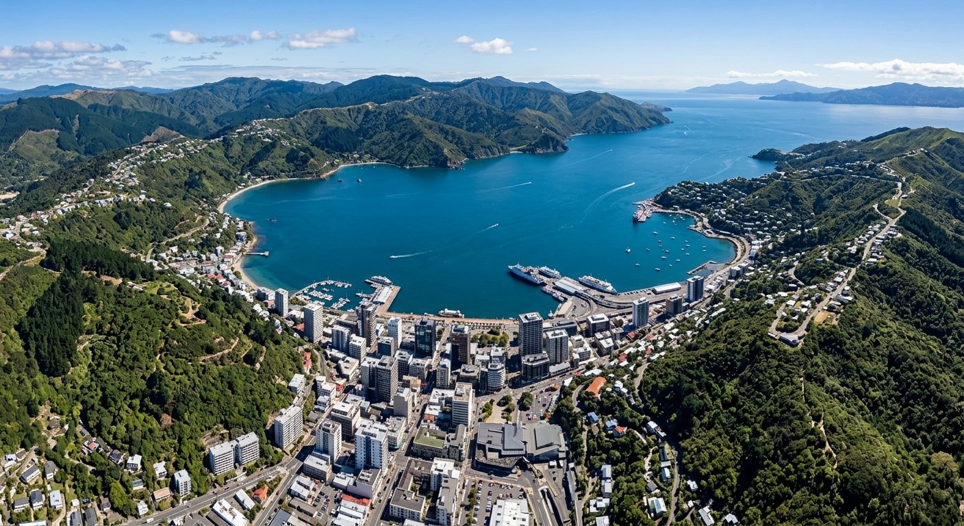 New Zealand city surrounded by green hills and harbour — is New Zealand a good place to live?