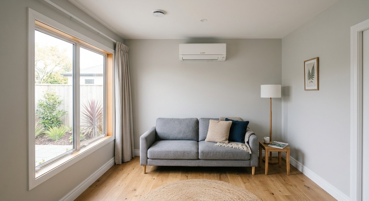 New Zealand rental property interior with heat pump — Healthy Homes Standards requirement for renting in New Zealand